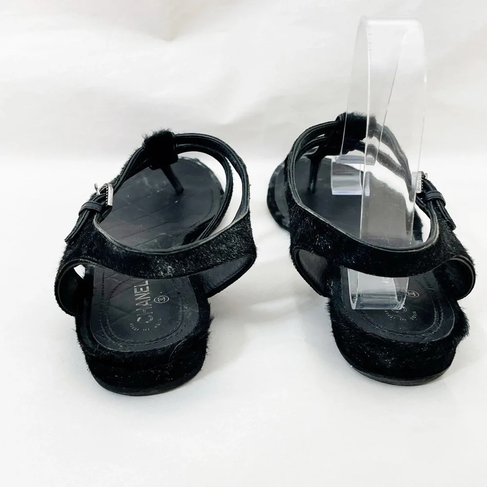 Chanel Calfskin Pony Hair CC Sandals